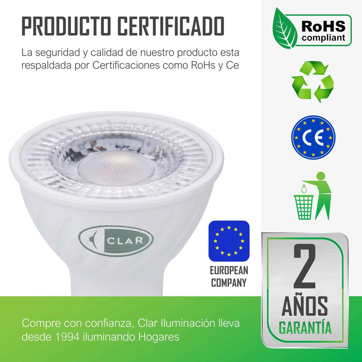 Bombillas LED GU10 LENTE , Dicroica 7W