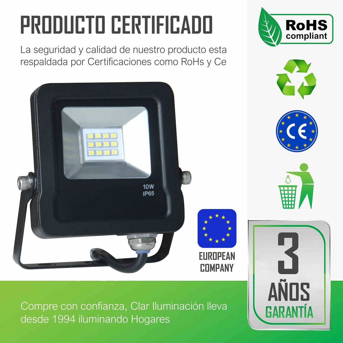 Proyector Gorila 10W, foco exterior LED.