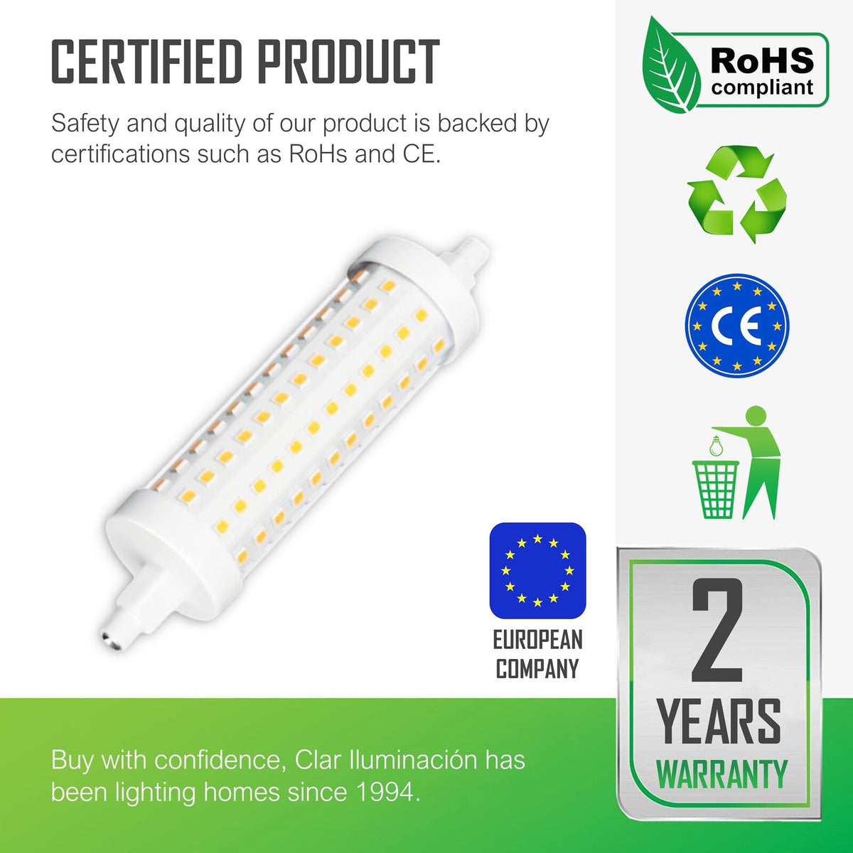 Bombilla R7S LED Regulable 118mm 15W