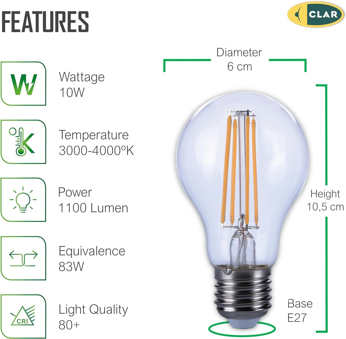 Bombilla LED E27 Filamento 10W A60