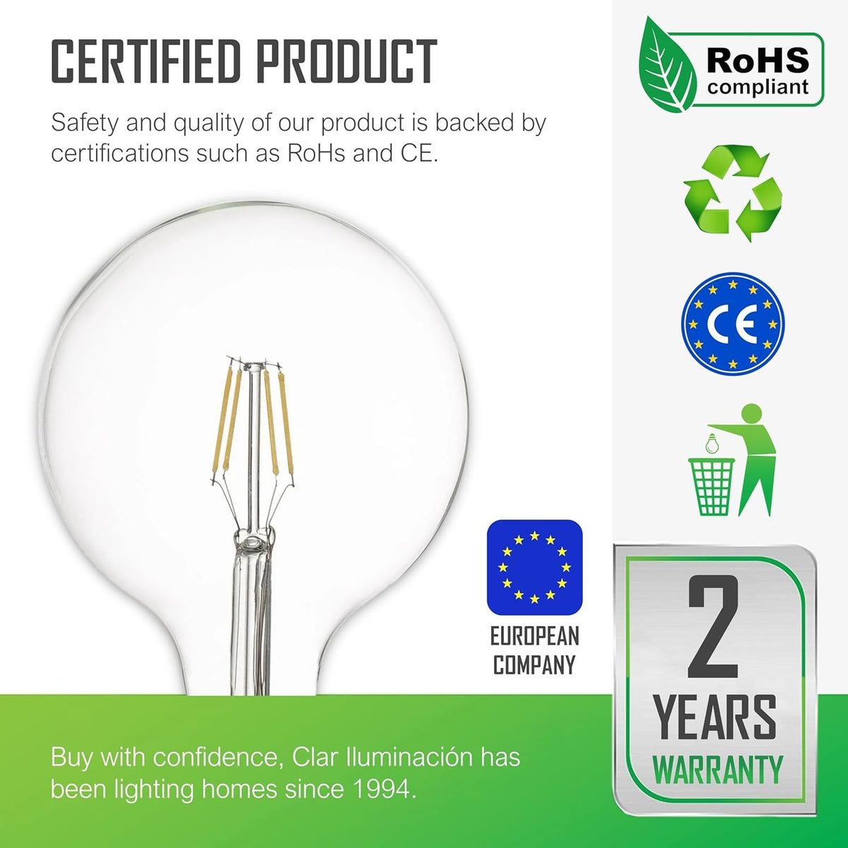 Bombilla LED Filamento E27 12W G125