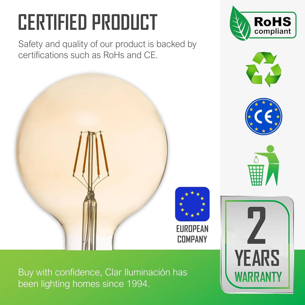 LED Filamentlampe E27 Amber 12W G125