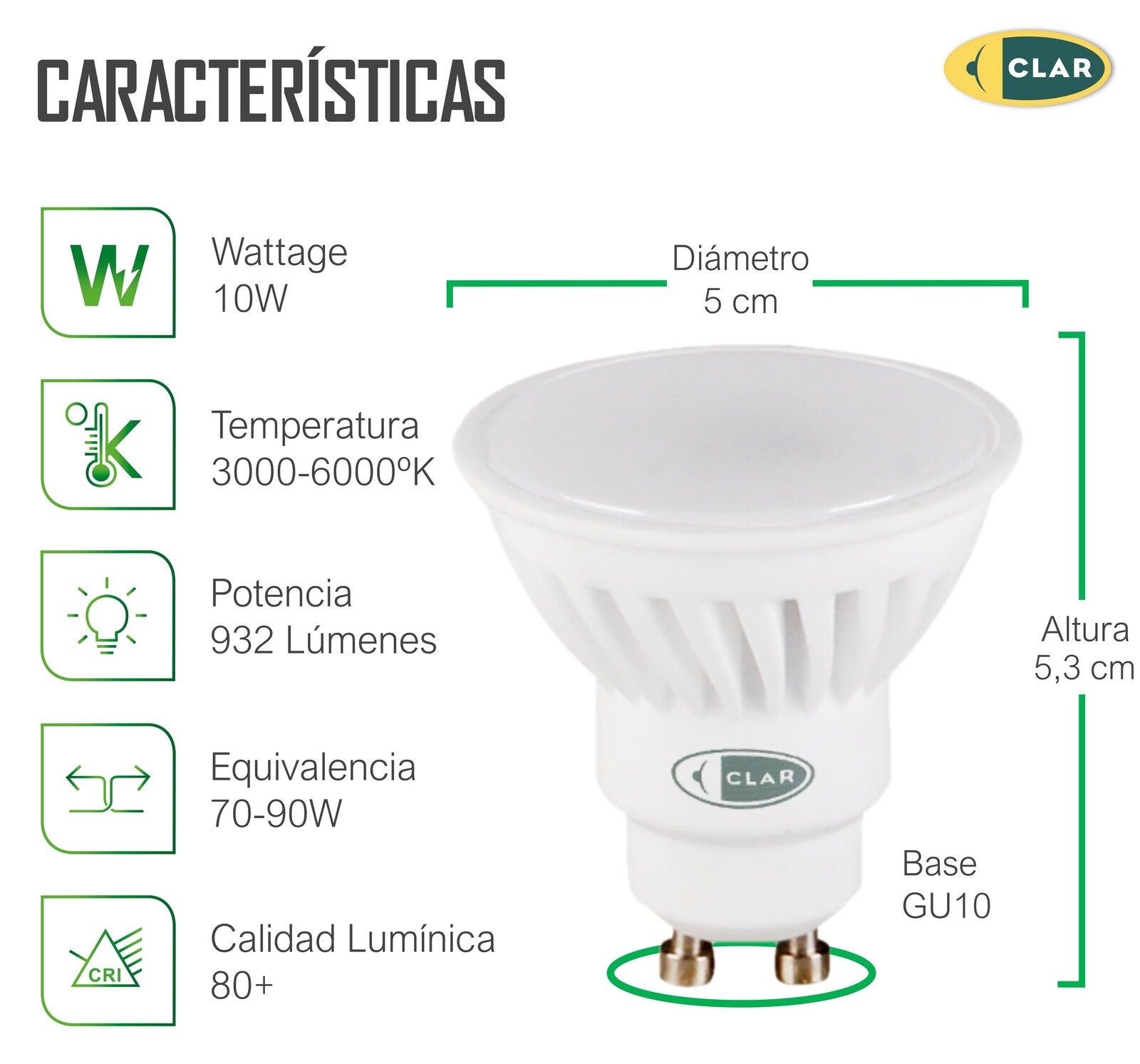 Bombilla LED GU10 10W Cerámica 932 lm