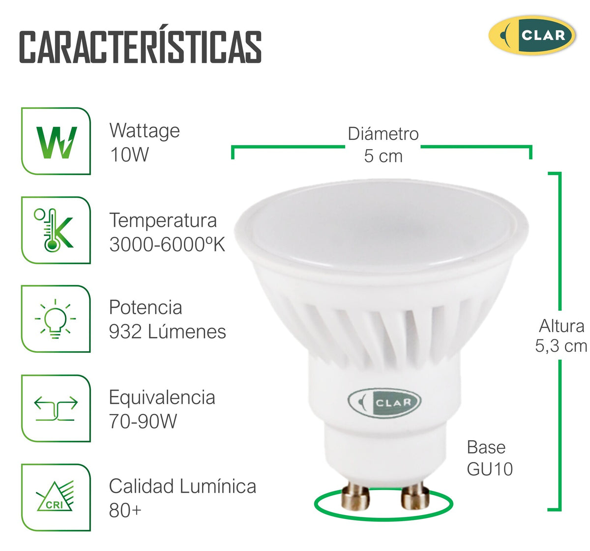 Bombilla LED GU10 10W Cerámica 932 lm