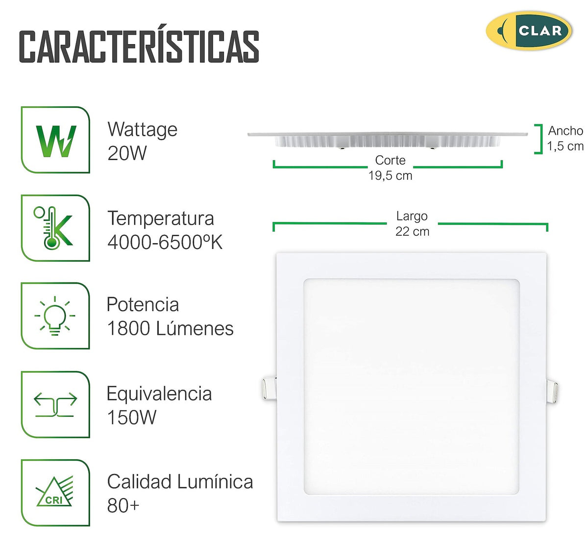Downlight LED Empotrable 20W