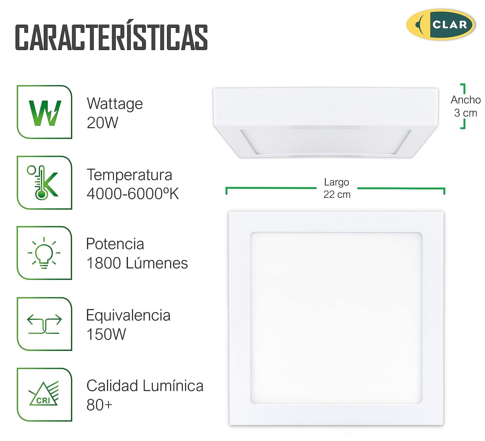 Downlight LED Superficie Cuadrado 20W