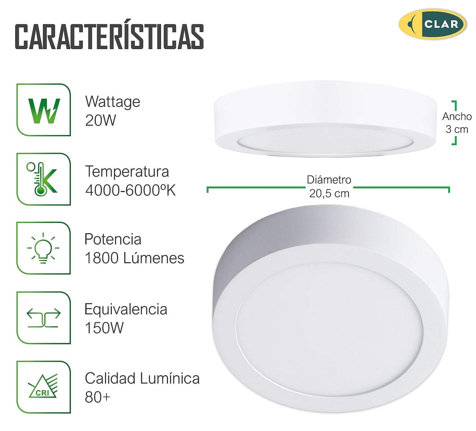 Downlight LED Superficie Redondo 20W