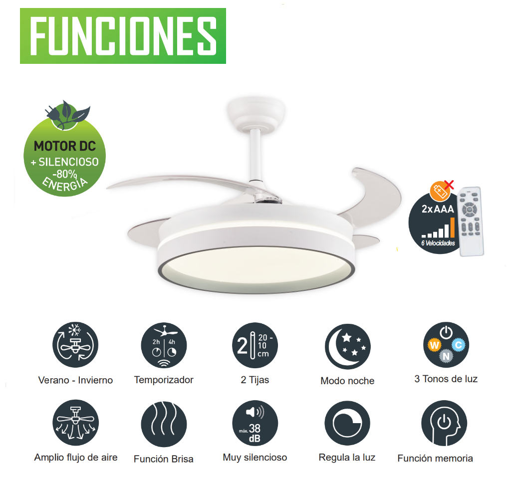 Ventilador Techo Aspas Retráctiles ESKAY BLANCO