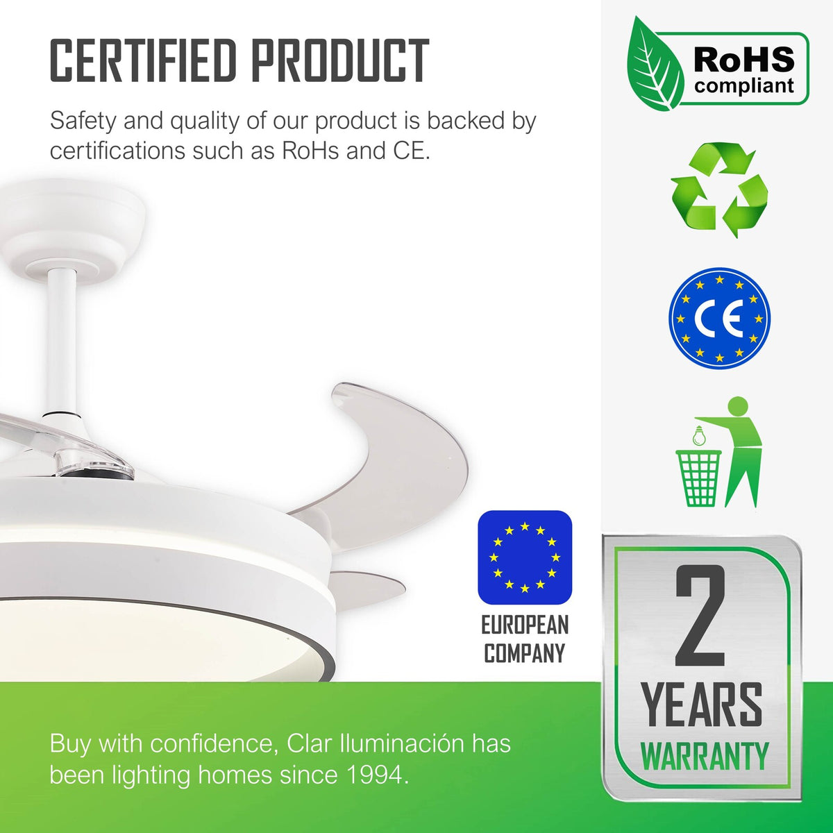 Ventilador Techo Aspas Retráctiles ESKAY BLANCO