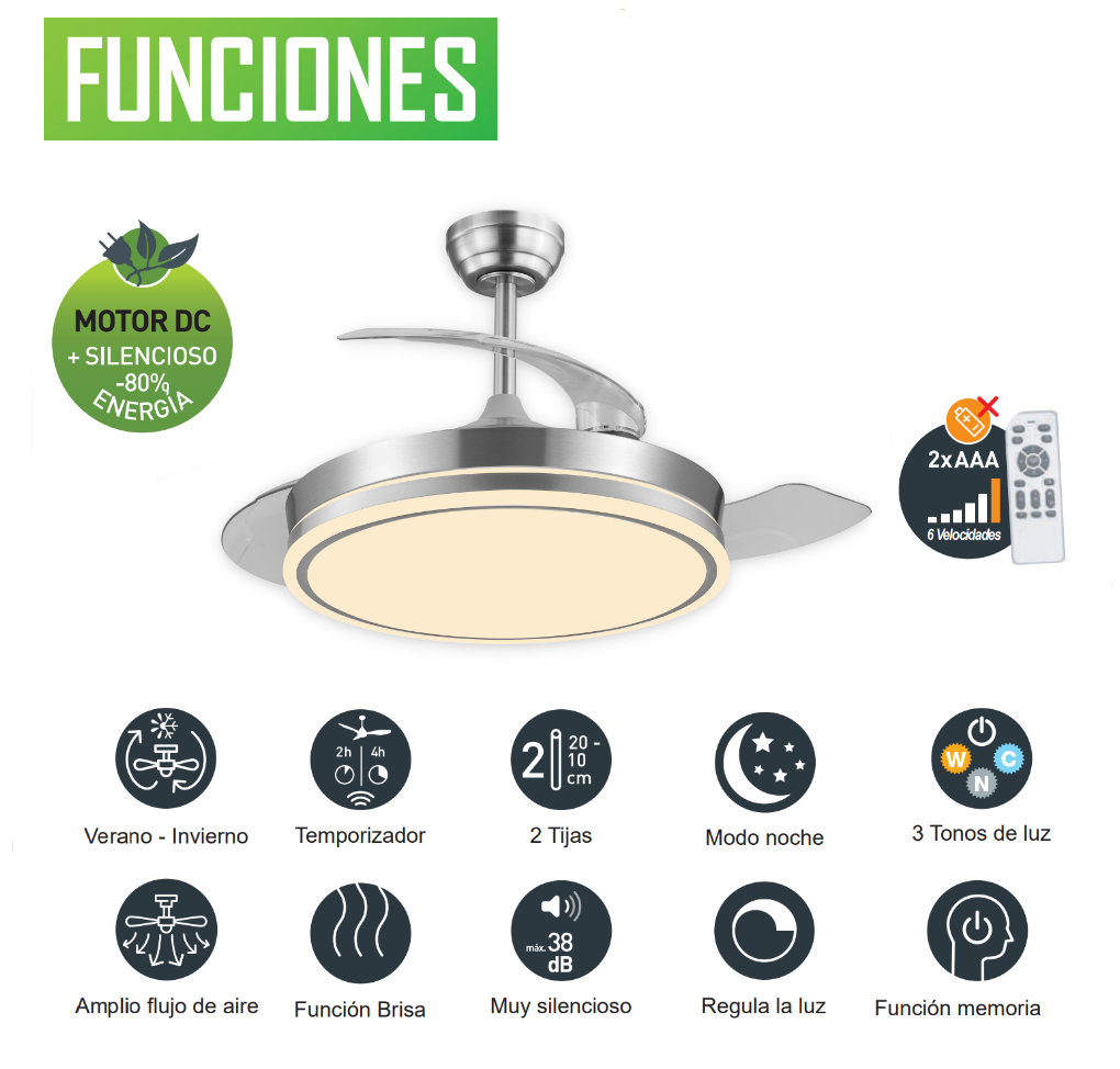 Ventilador Techo Aspas Retráctiles ESKAY NÍQUEL