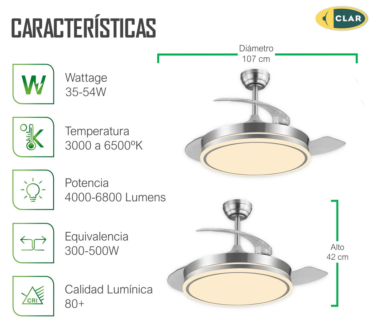 Ventilador Techo Aspas Retráctiles ESKAY NÍQUEL