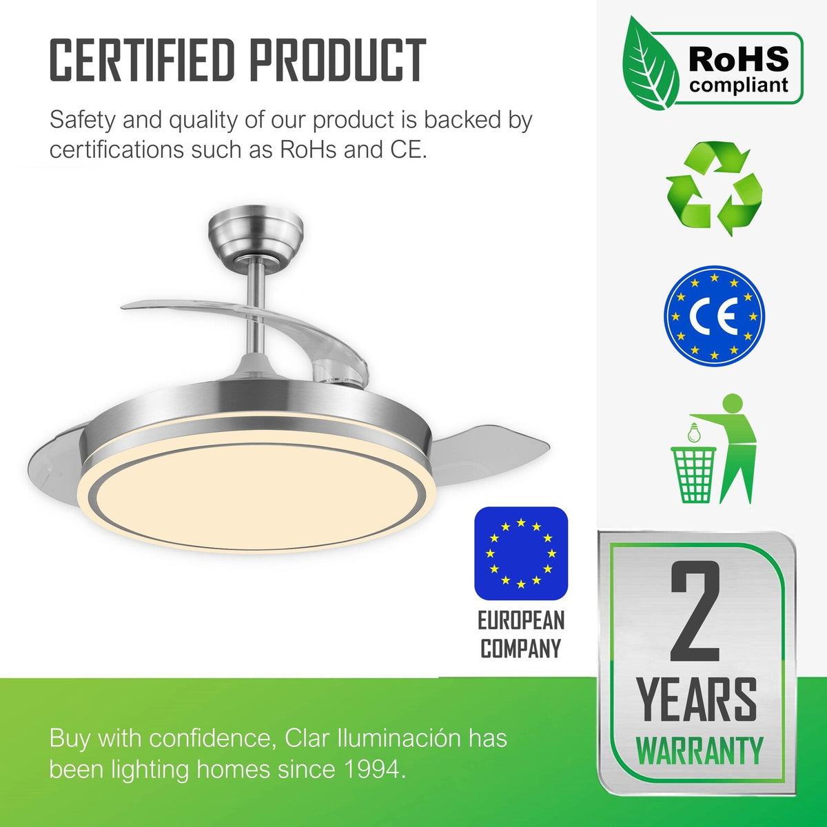 Ventilador Techo Aspas Retráctiles ESKAY NÍQUEL