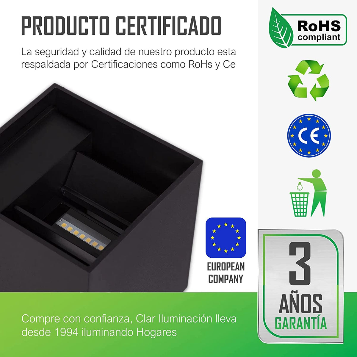 Aplique de Pared Exterior 12W Negro CCT