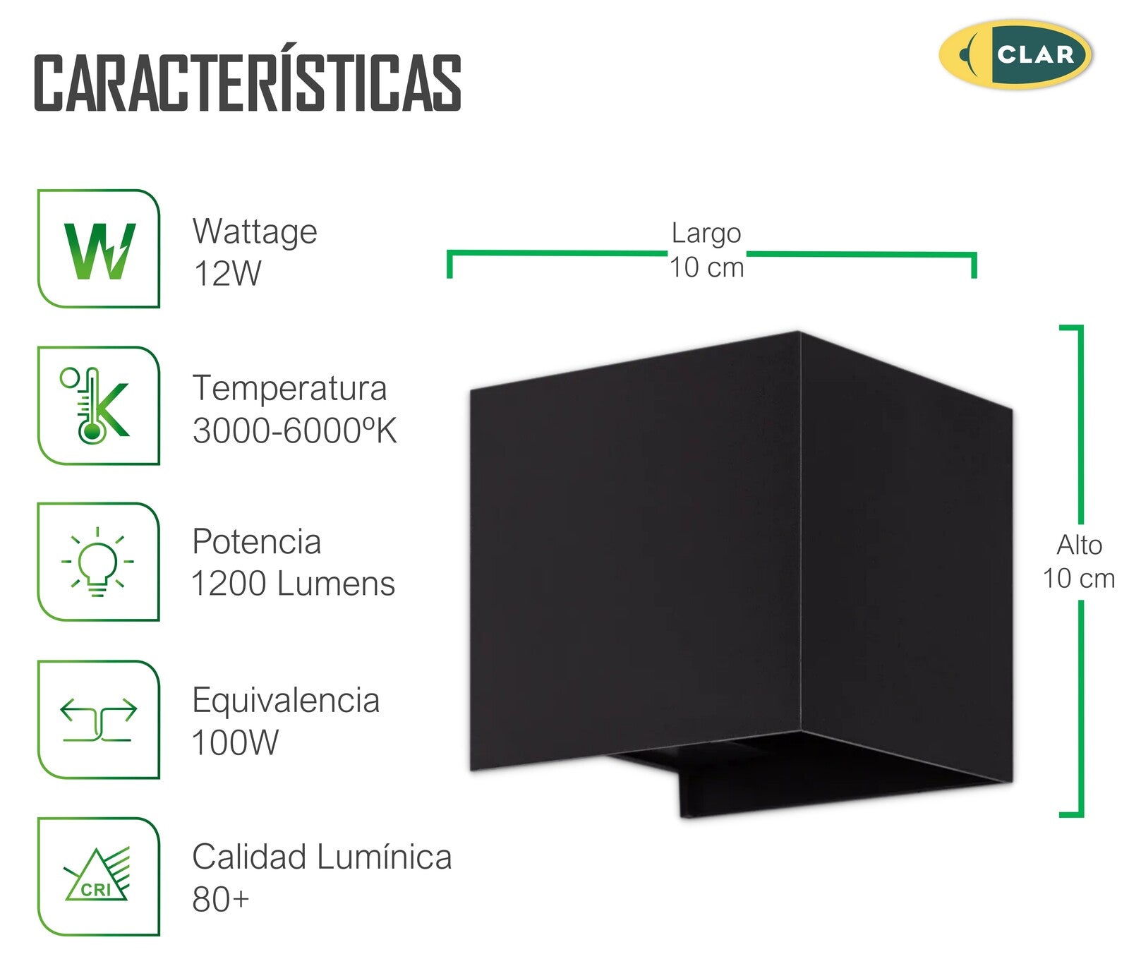 Aplique de Pared Exterior 12W Negro CCT