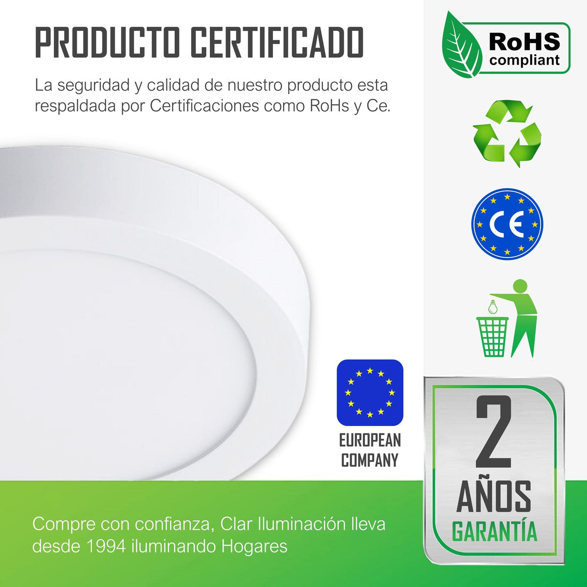 Plafón LED Redondo 20W 1600lm, Downlight LED Superficie