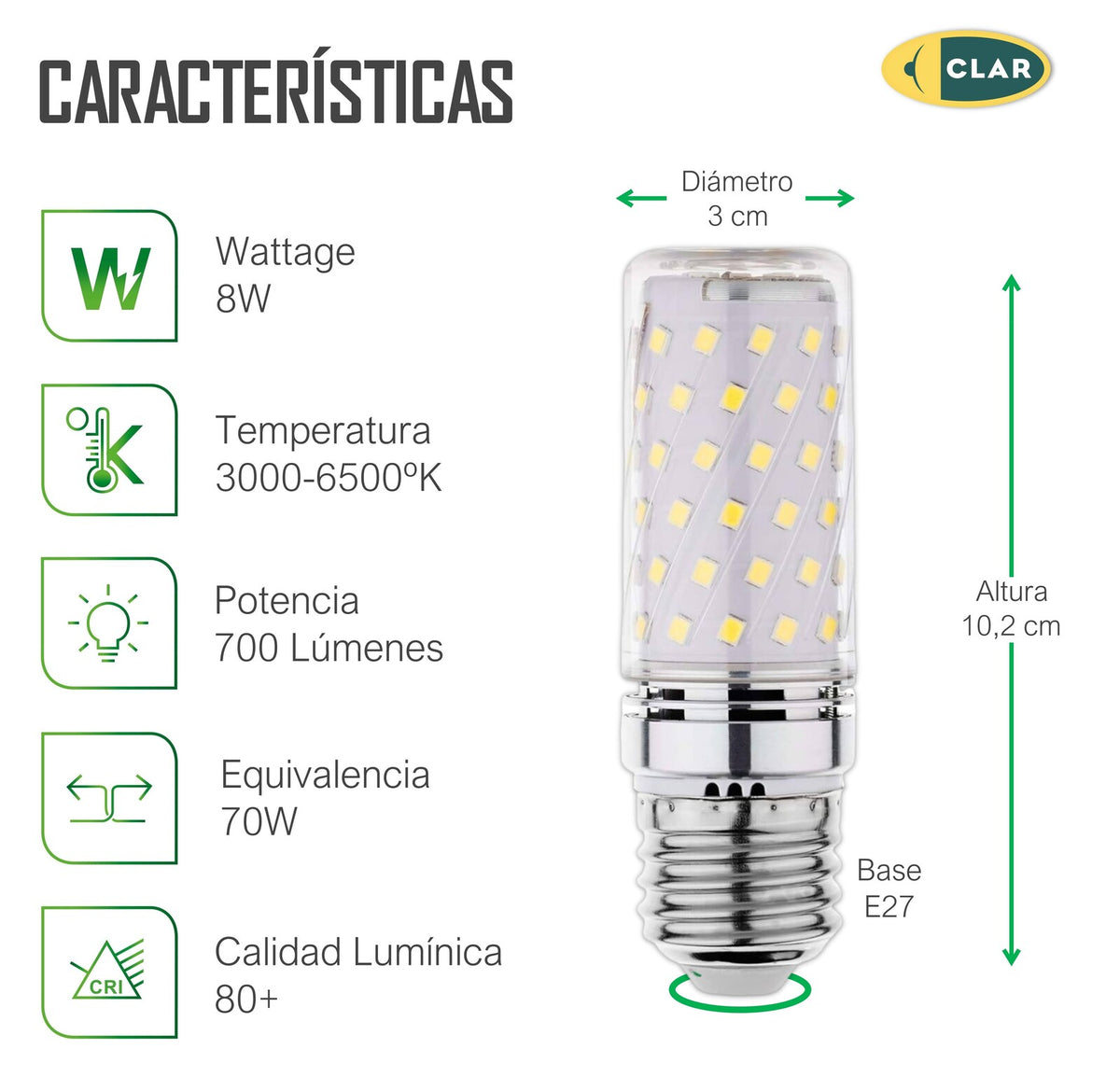 Bombilla LED Alargada 9W, Bombilla LED Maiz