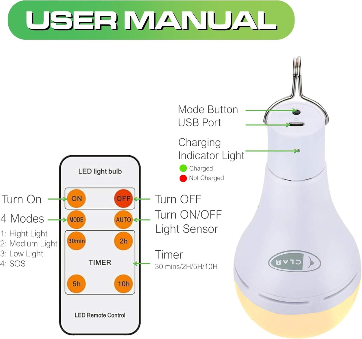 Lampadina Ricaricabile por USB y con Pannello Solare 9W