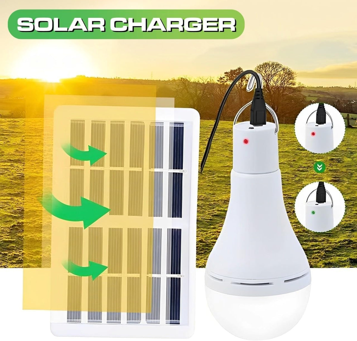 Lampadina Ricaricabile por USB y con Pannello Solare 9W