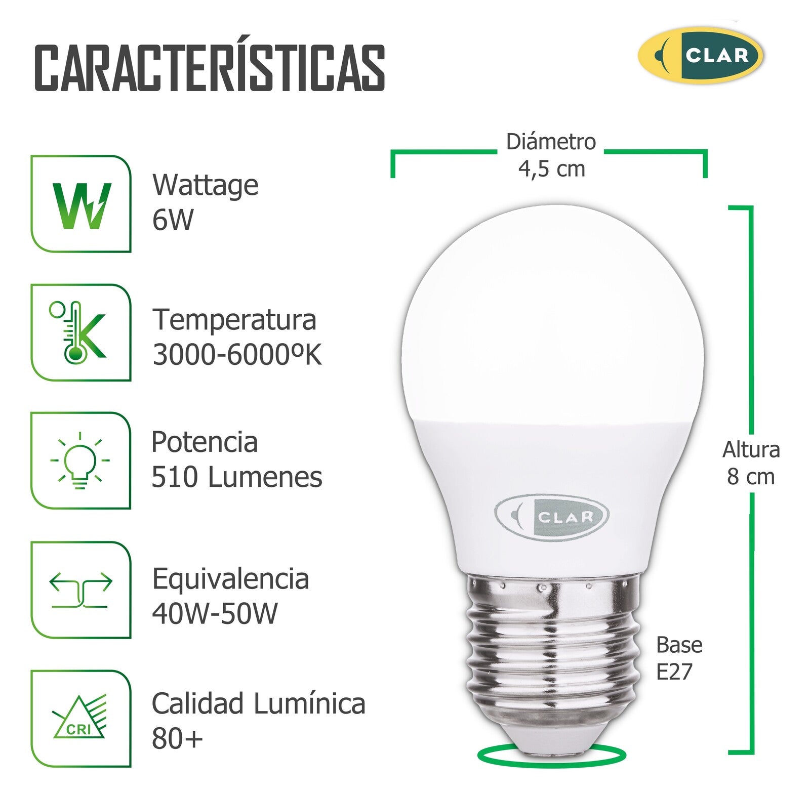LED-Lampen E27 6W Matt Klein G45