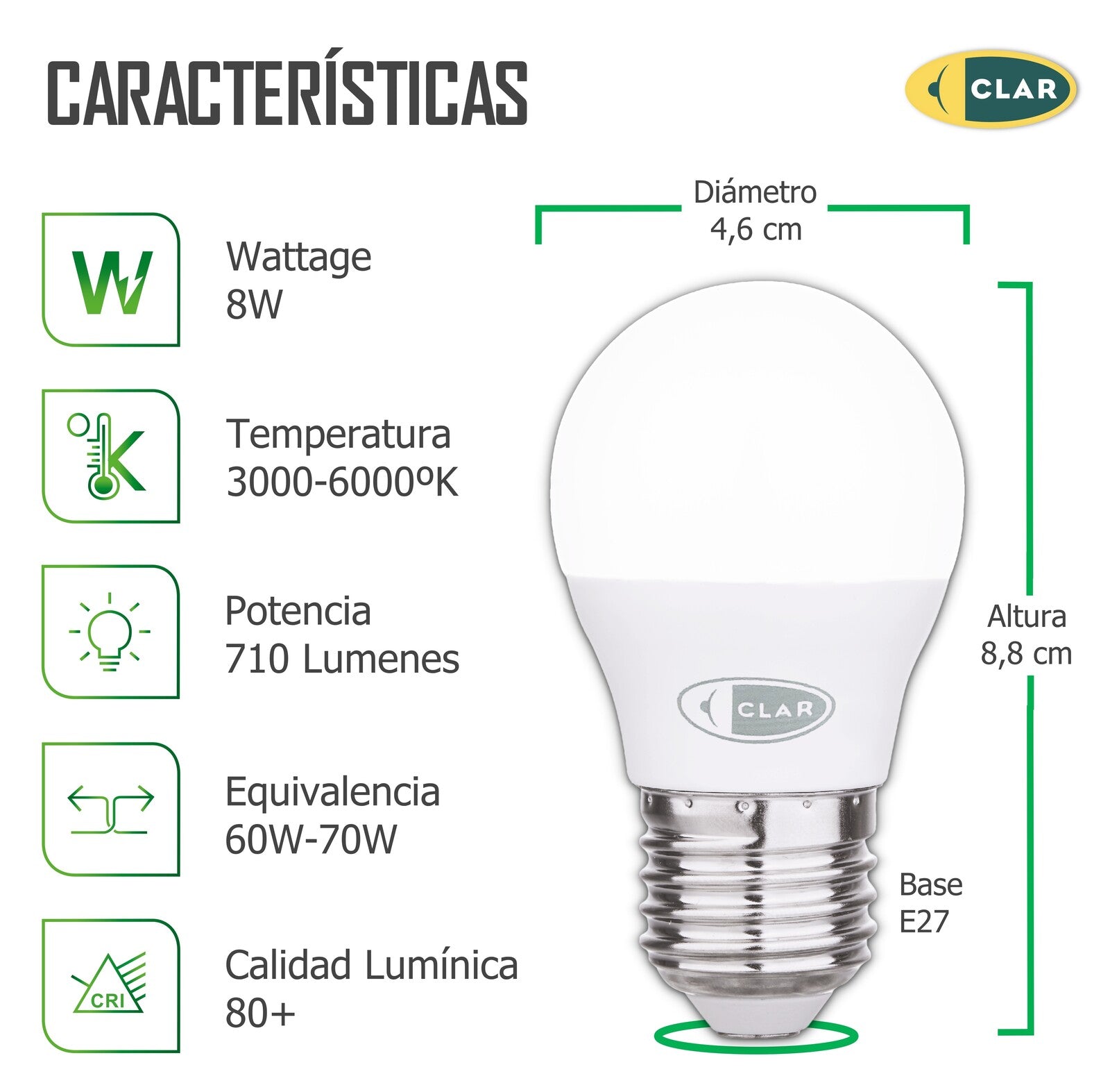 Bombillas LED E27 8W Pequeña Mate G45