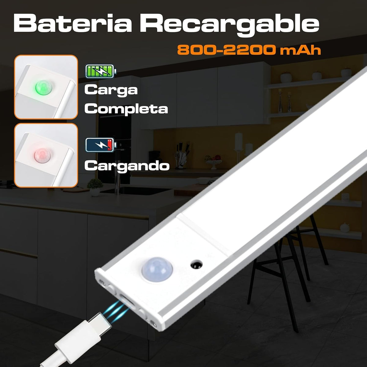 Luces Para Armarios Interiores, Luz LED Magnética Con Sensor De Movimiento,60 Cm