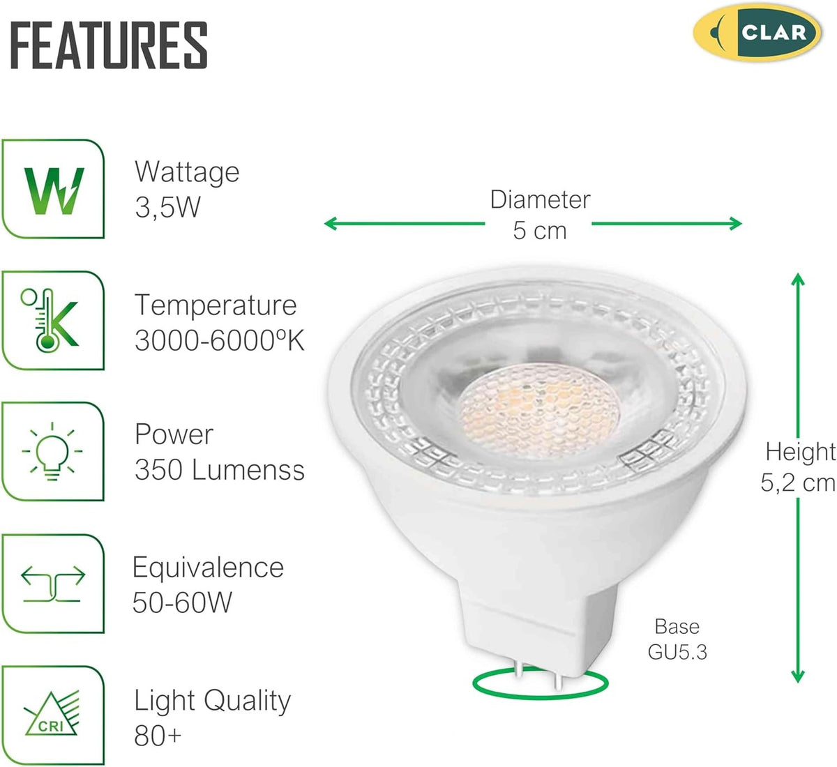 Bombilla LED GU5.3, MR16 LED, 3,5W