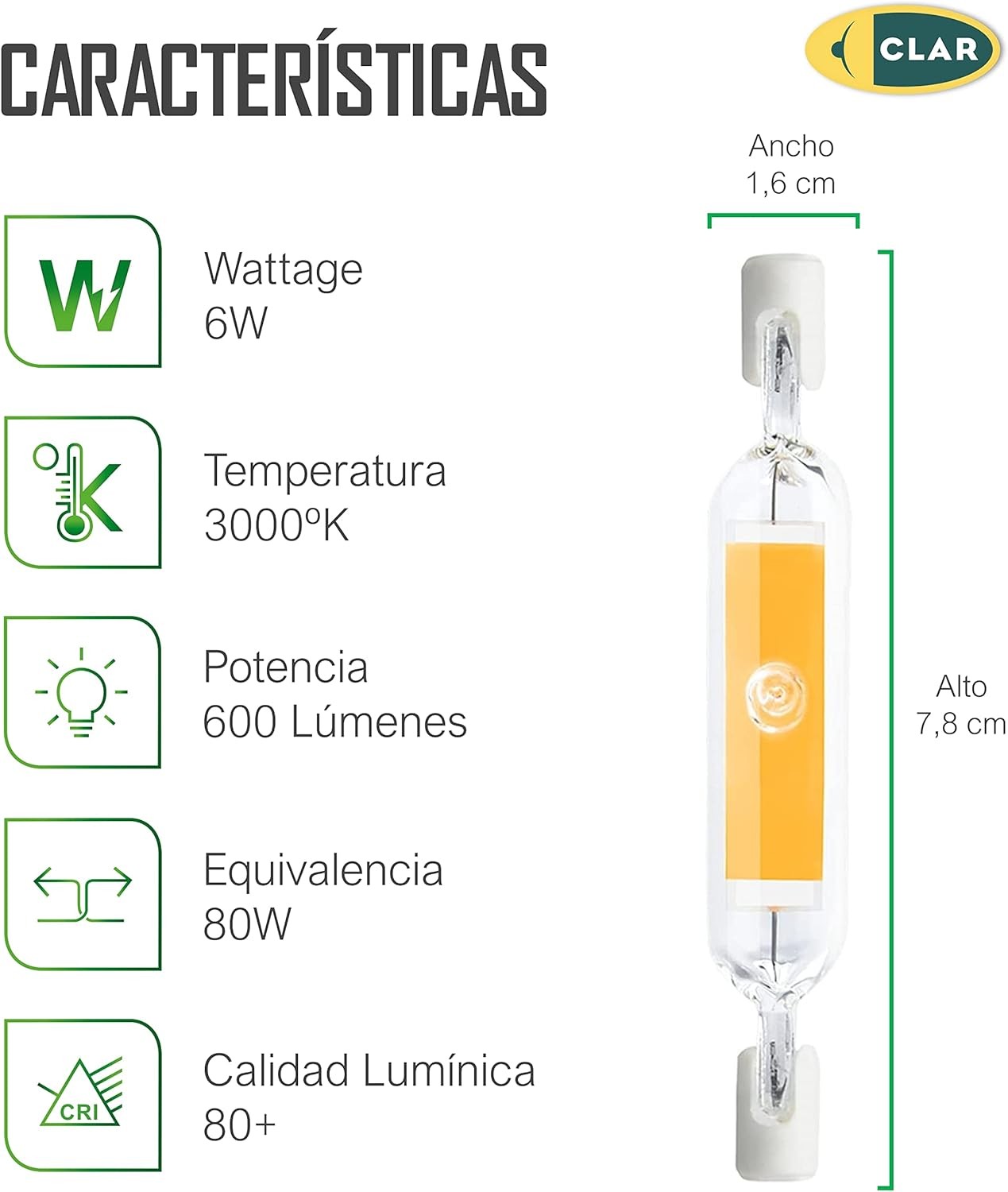 Bombilla R7S LED 6W, R7S LED 78mm