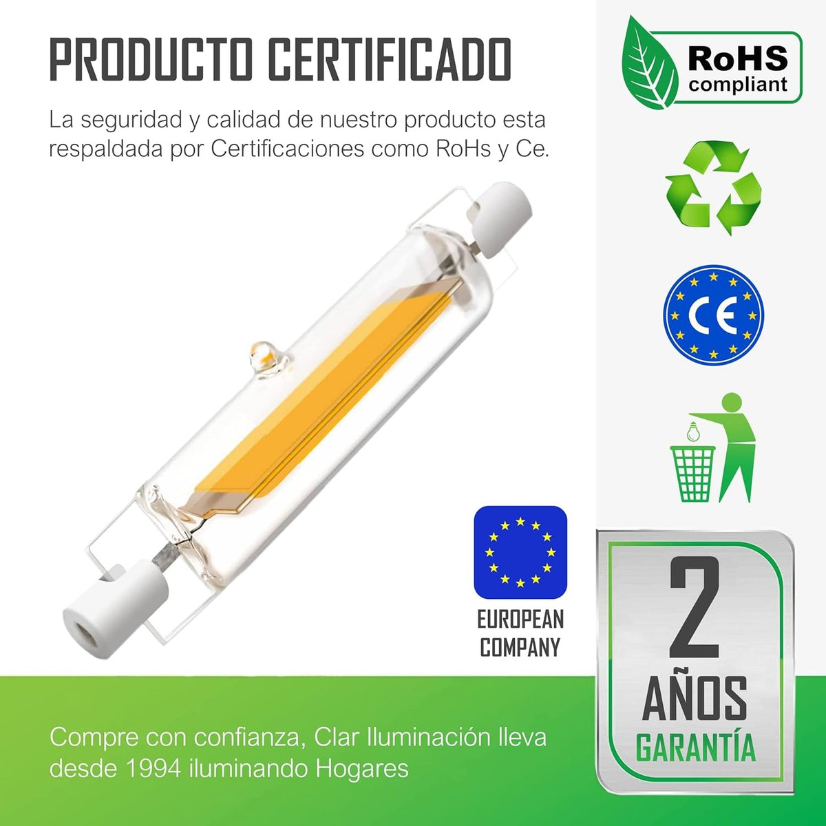 Bombilla R7S LED 6W, R7S LED 78mm