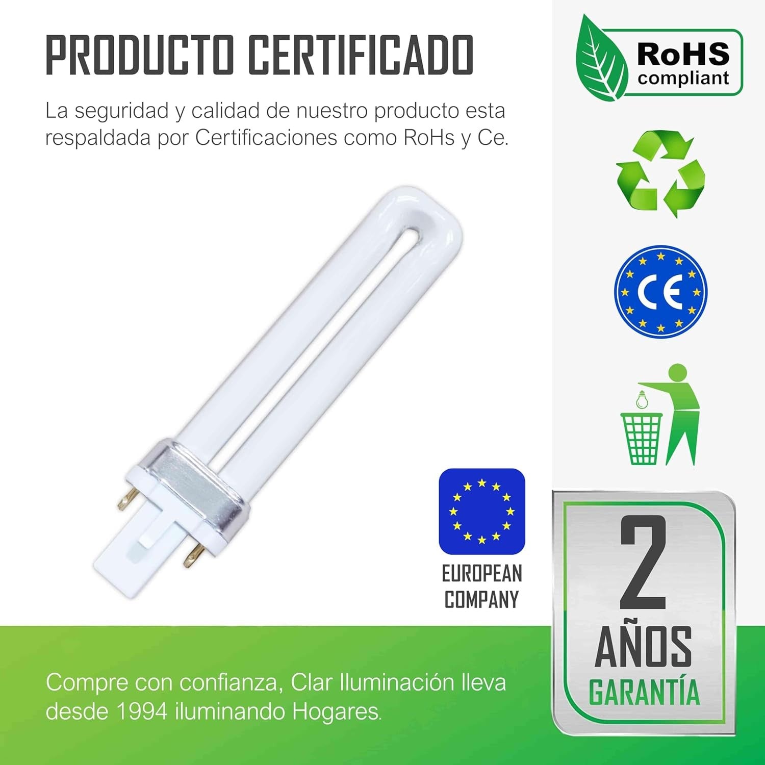 Bombilla Fluorescente Gemini S 7W 2700K G23 Luz Blanca Calida