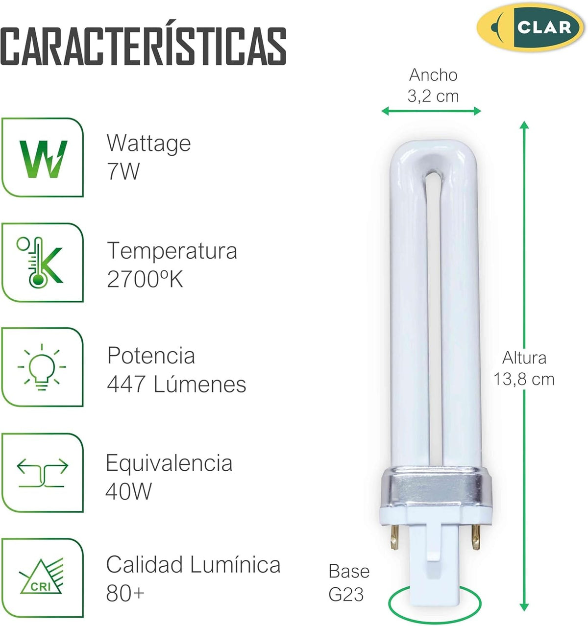 Bombilla Fluorescente Gemini S 7W 2700K G23 Luz Blanca Calida