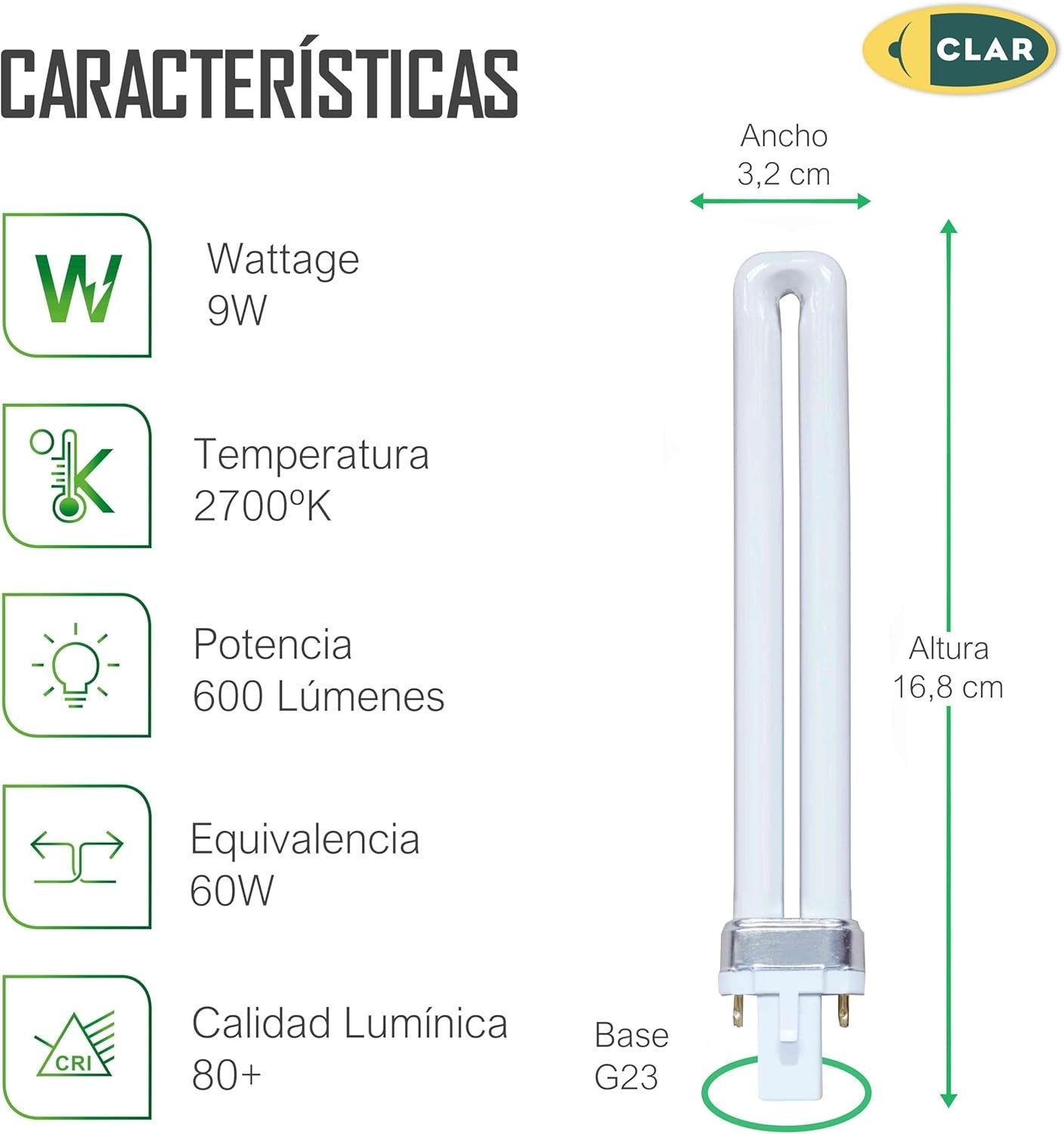 Bombilla Fluorescente Gemini S 9W 2700K G23 Luz Blanca Calida