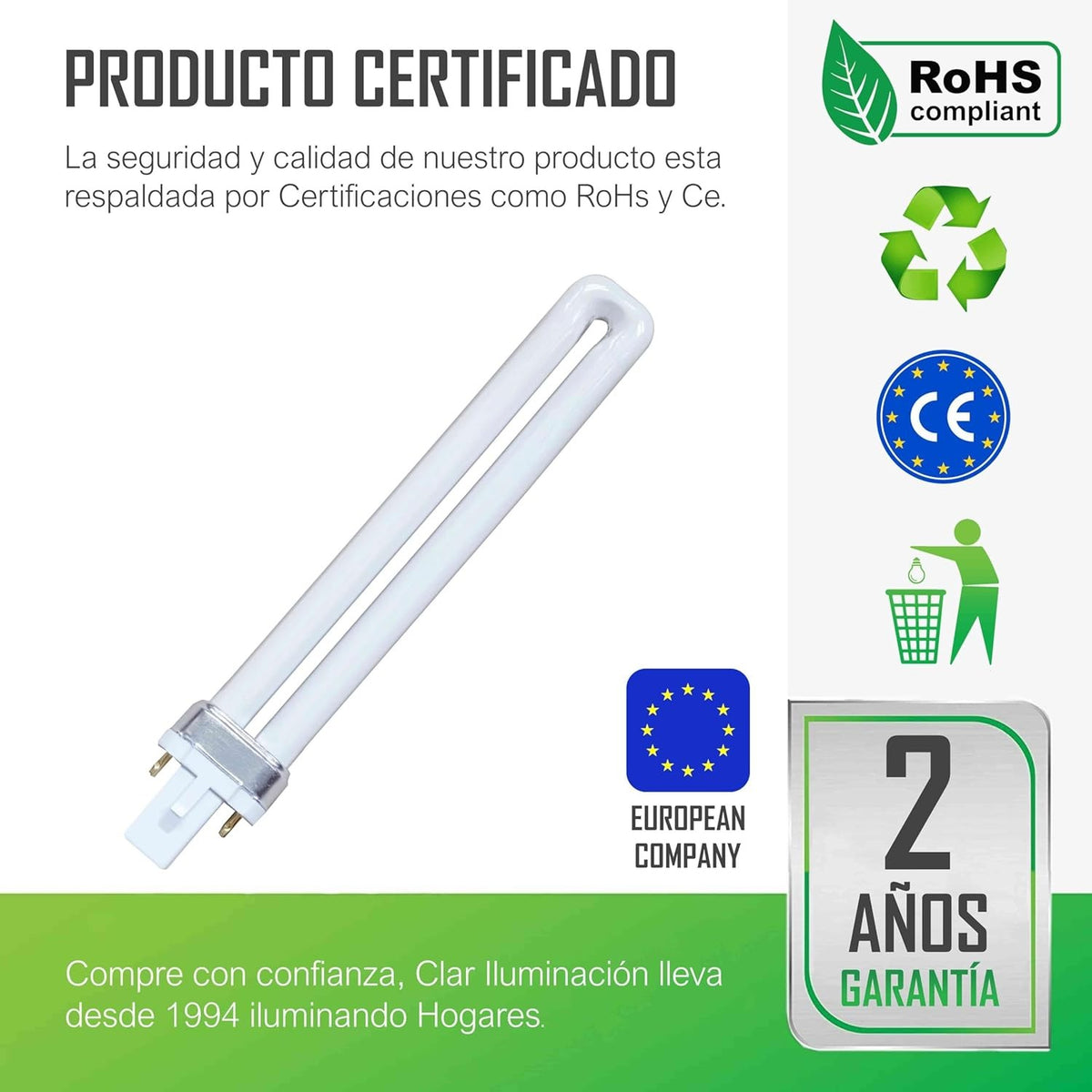 Bombilla Fluorescente Gemini S 9W 2700K G23 Luz Blanca Calida