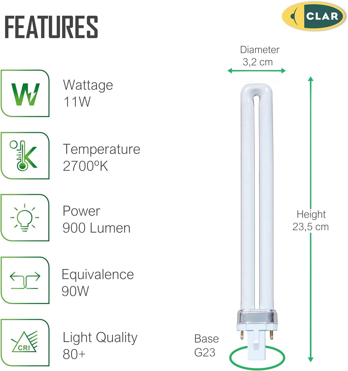 Bombilla Fluorescente Gemini S 11W 2700K G23 Luz Blanca Cálida