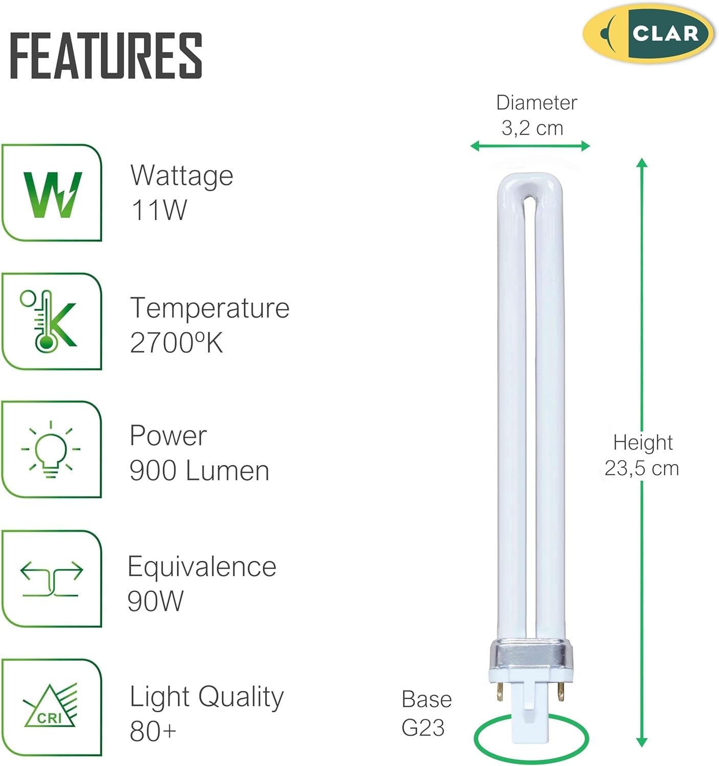 Bombilla Fluorescente Gemini S 11W 2700K G23 Luz Blanca Cálida