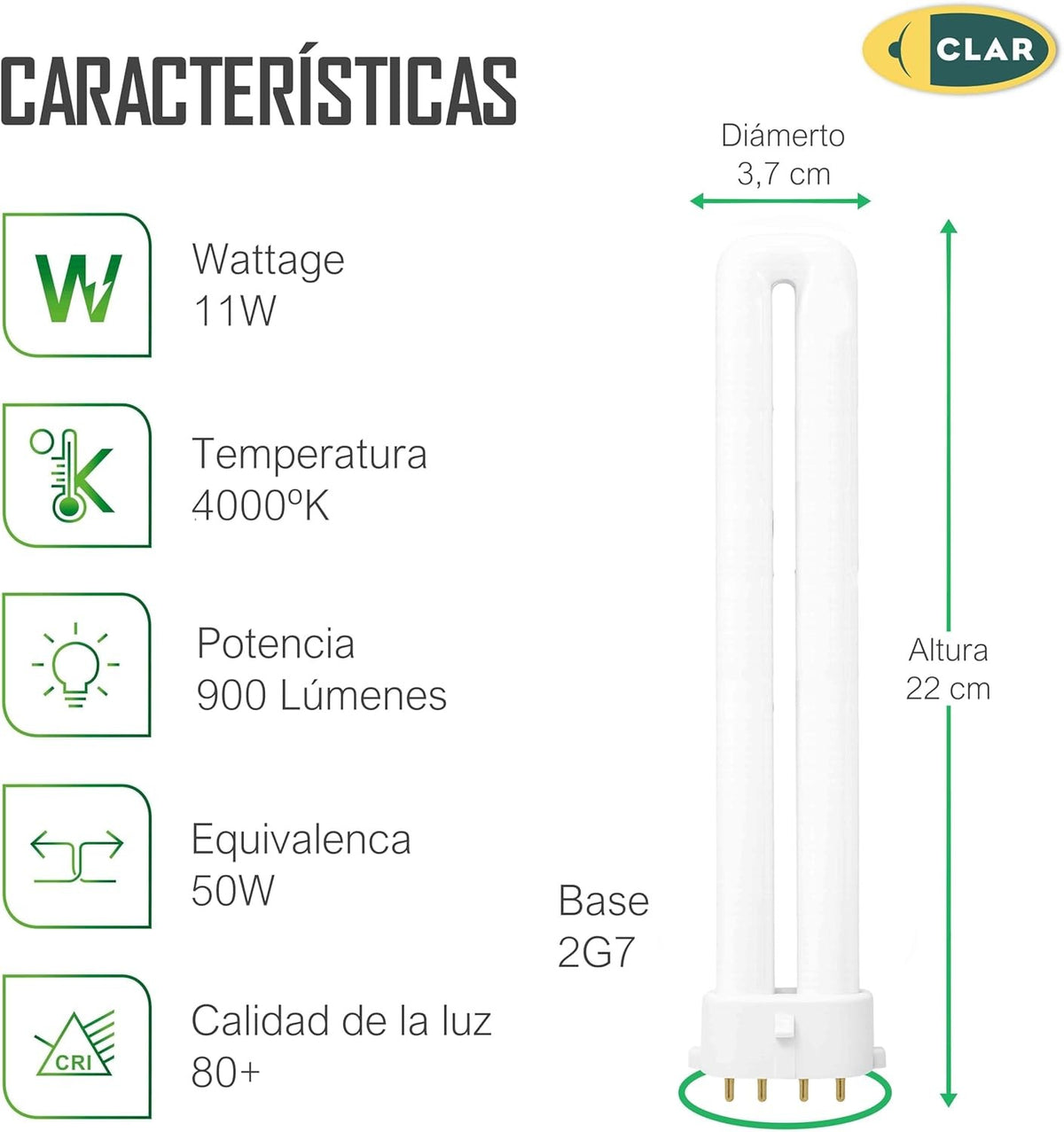 Bombilla Fluorescente Gemini S/E 11W 2G7