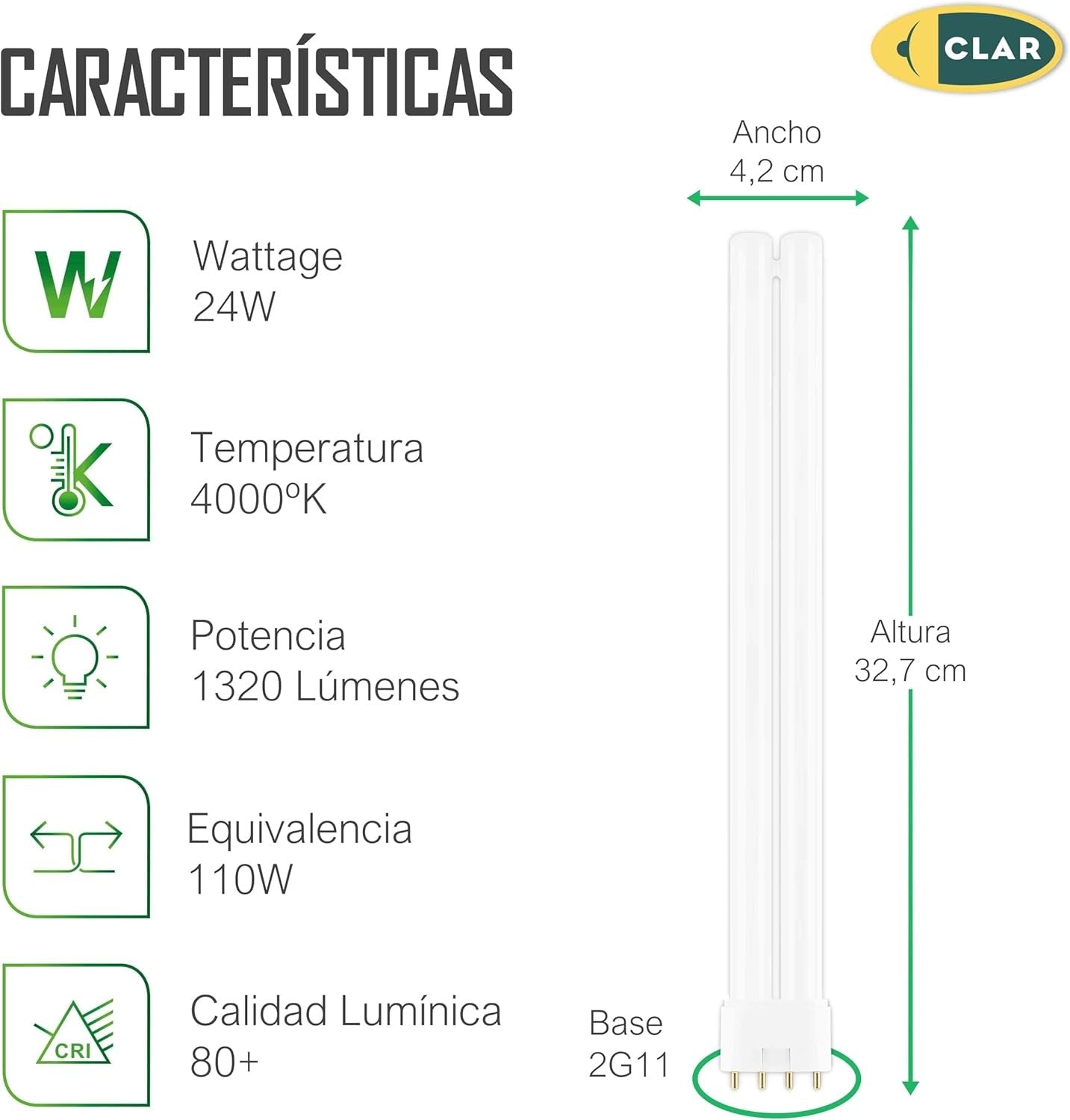 Bombilla Fluorescente Gemini L 24W 2G11