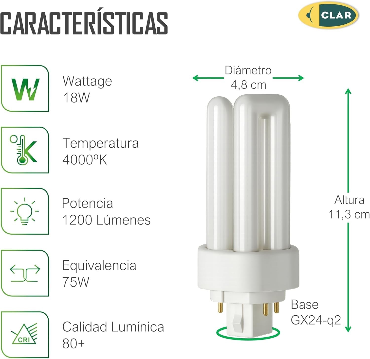 Bombilla Fluorescente Gemini T/E 18W GX24q-2