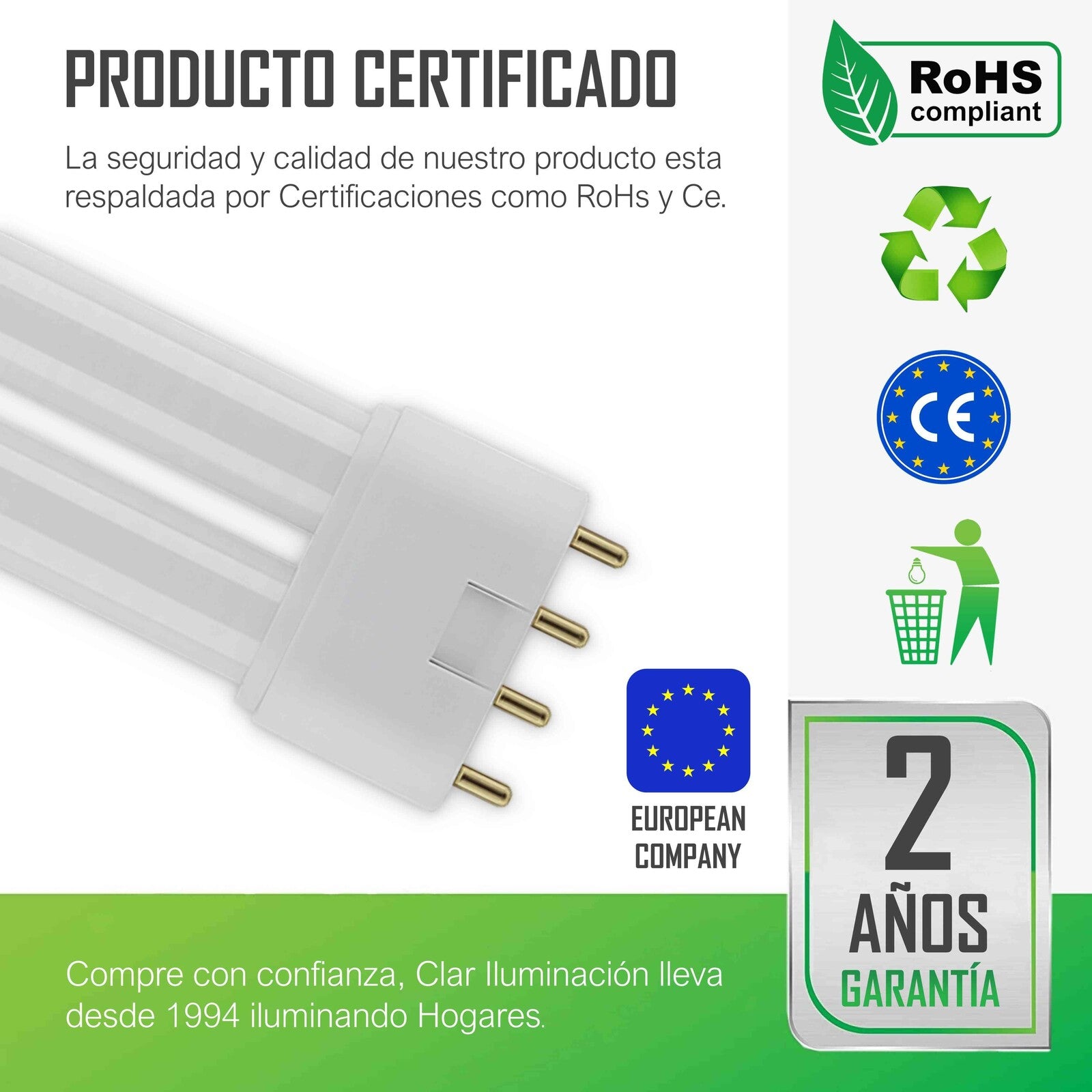 CLAR - Lampadina Fluorescente Gemini L 18W 4000K 2G11 Luce Bianca Neutra
