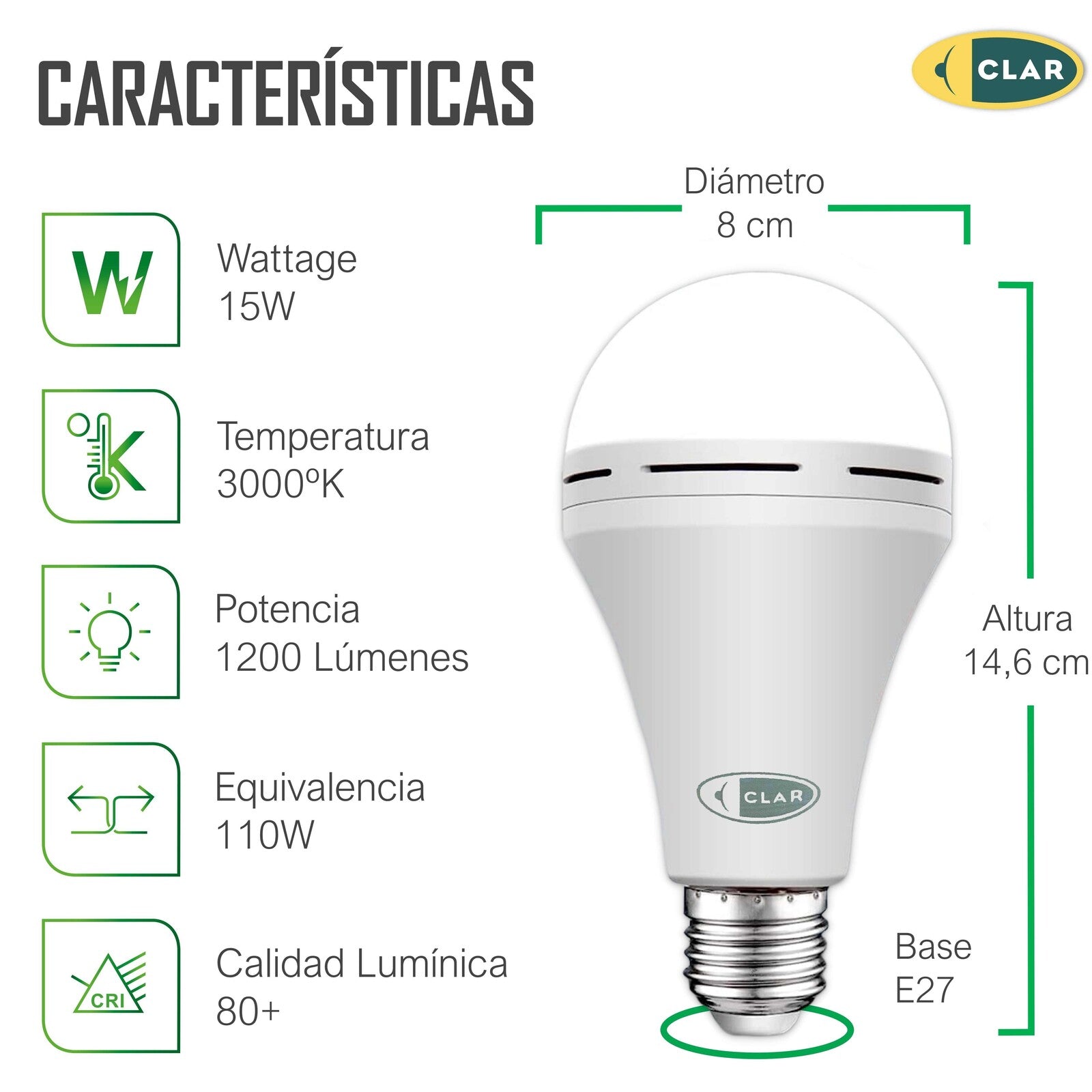 CLAR - Ampoule Rechargeable, Ampoule LED de Emergencia