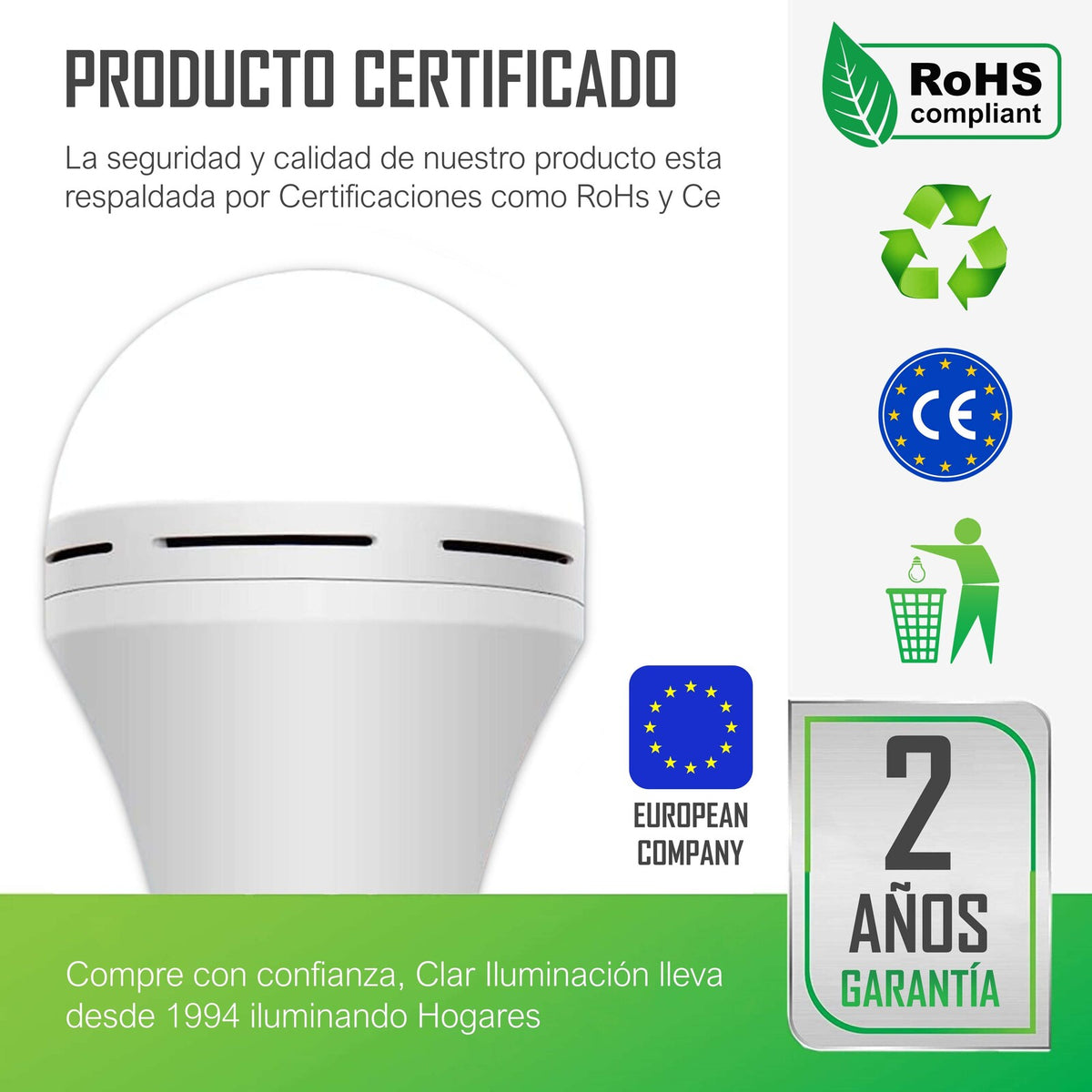 CLAR - Ampoule Rechargeable, Ampoule LED de Emergencia