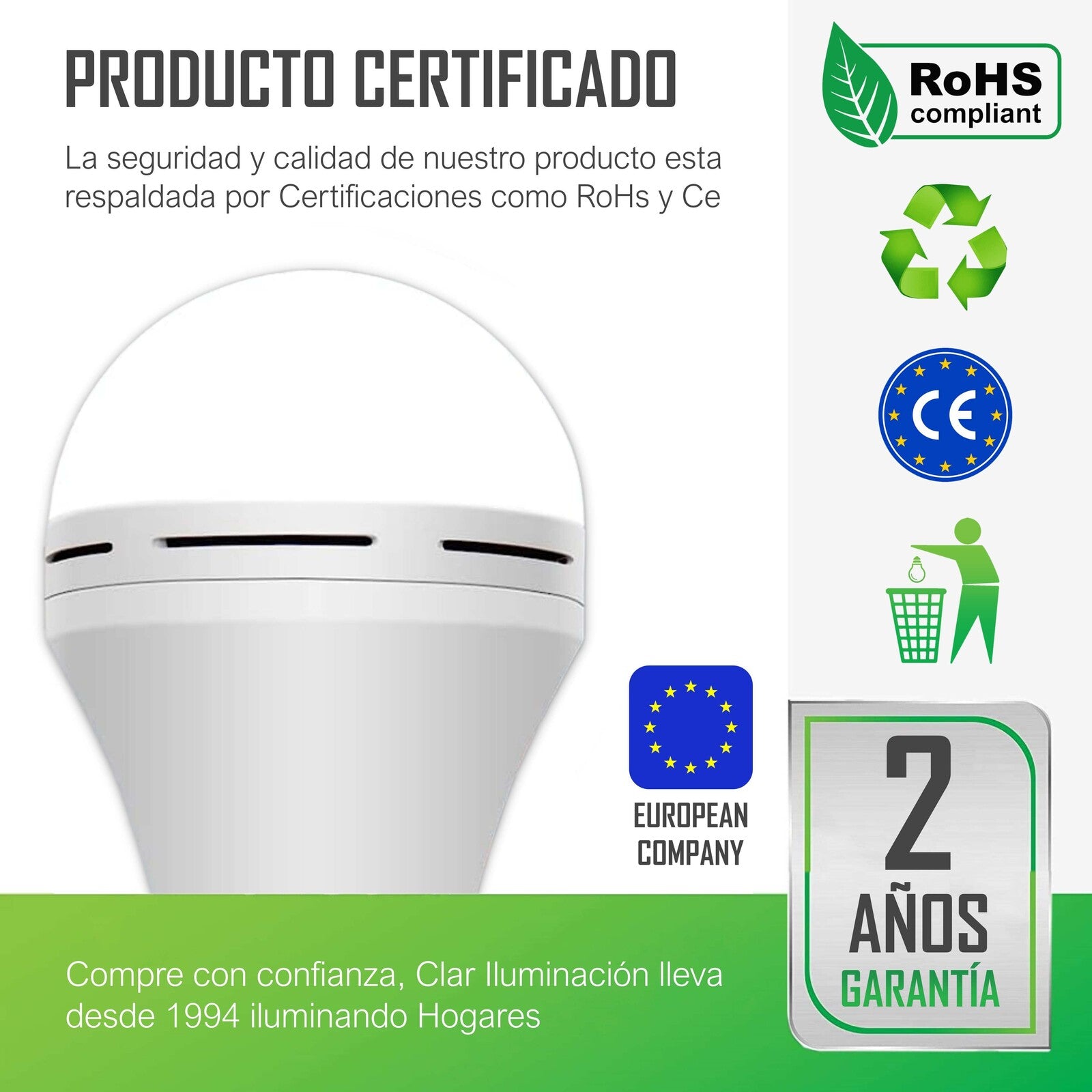 CLAR - Ampoule Rechargeable, Ampoule LED de Emergencia
