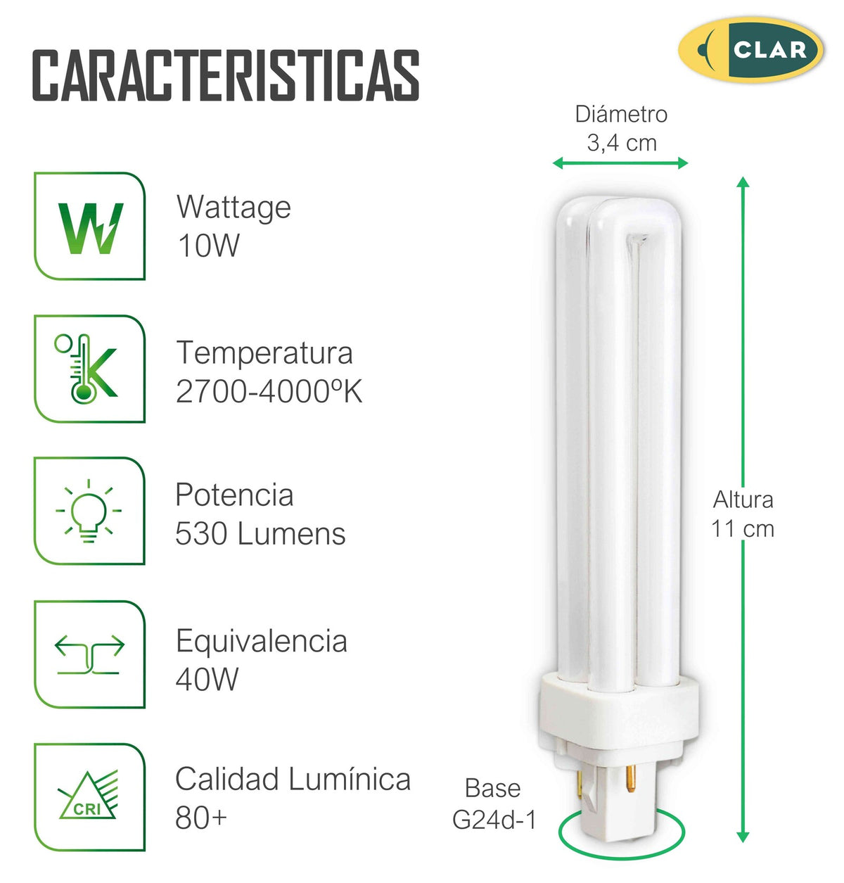 Bombilla Fluorescente Gemini D 10W G24d-1