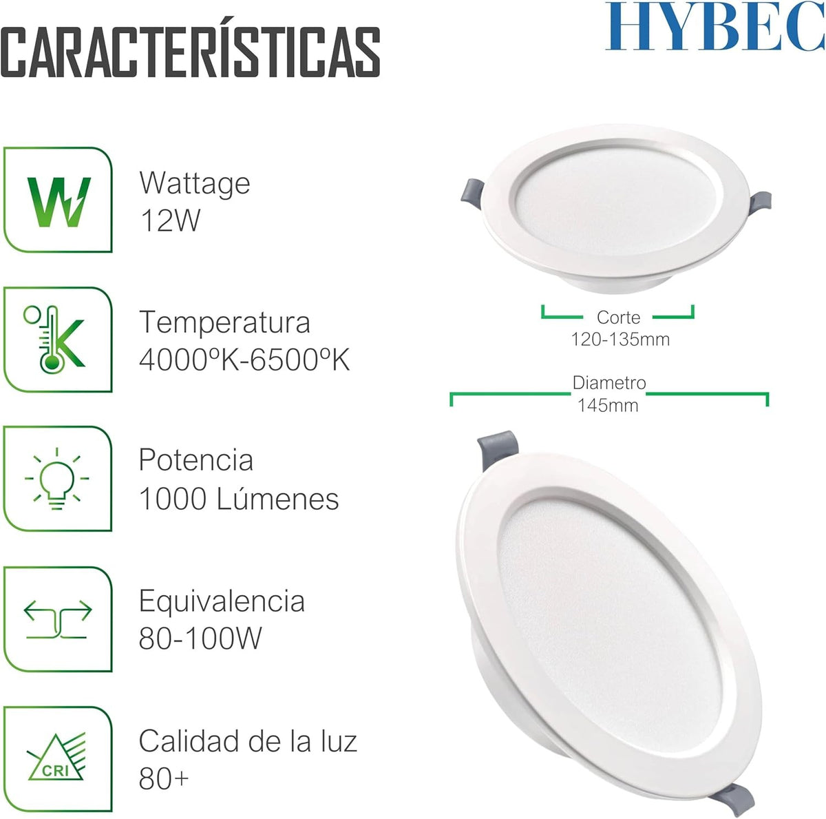 Downlight LED techo empotrable, LED 12W,