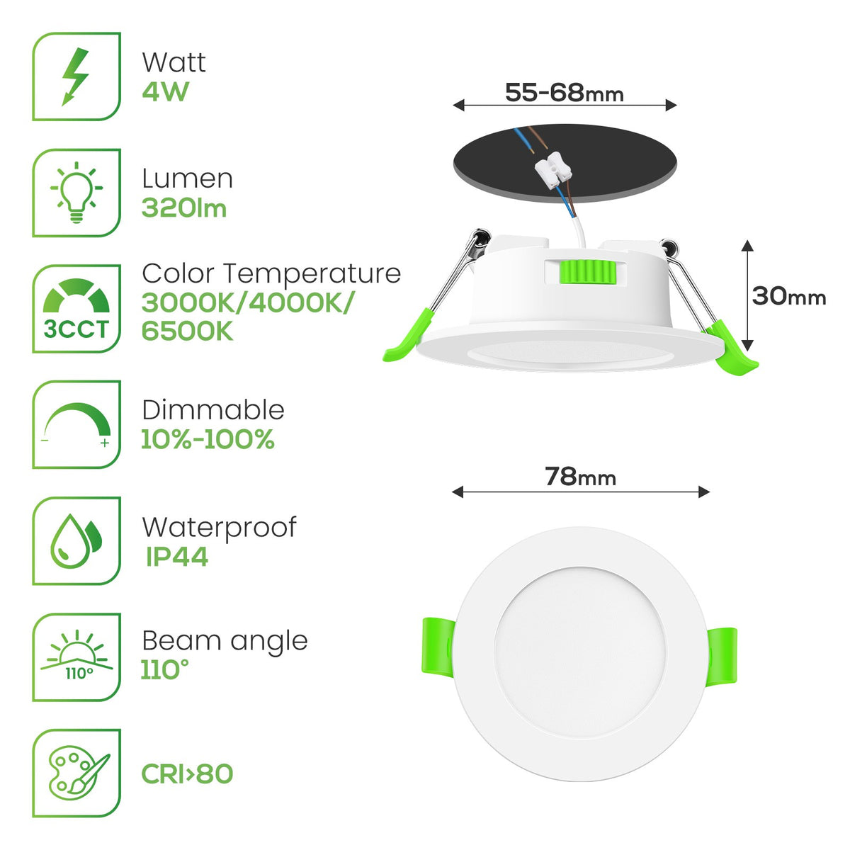 Downlight Regulable CCT 4W Niquel Ø55-68mm-4W-110°