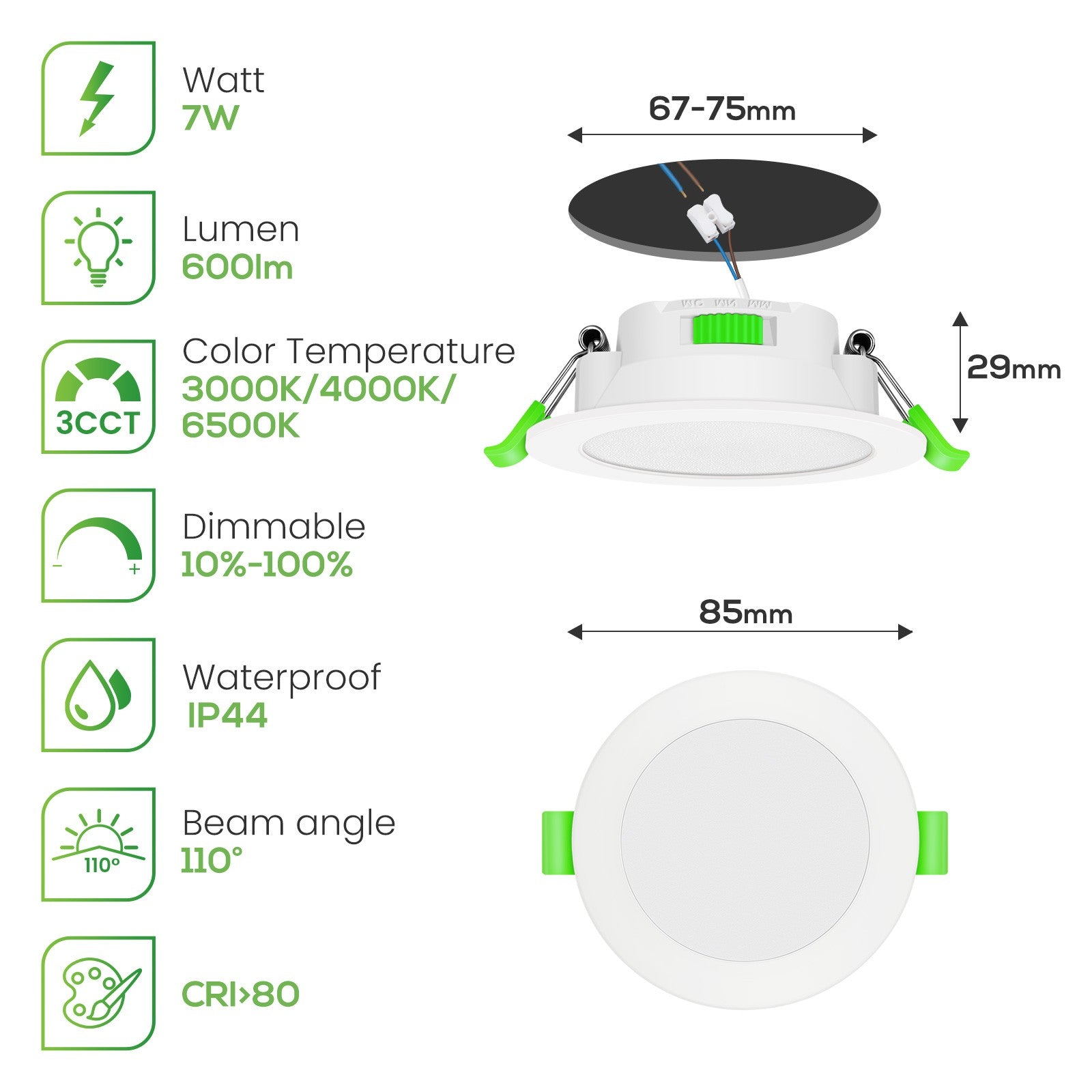 Downlight Regulable CCT Negro 7W Corte Ø66-75mm 110º
