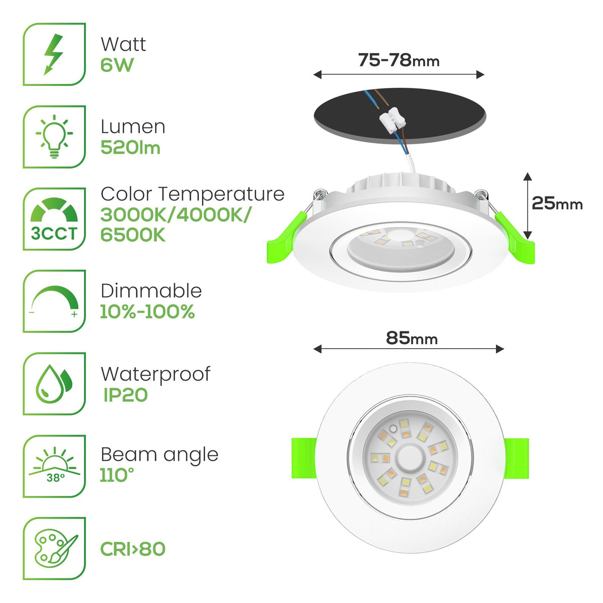Aro Downlight Dirigible Regulable CCT Niquel 6W Ø75-78mm 110º