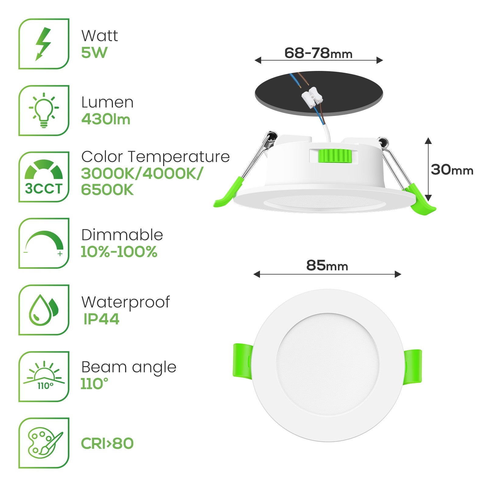 Downlight Regulable CCT Niquel 5W Corte 68-78mm 110°