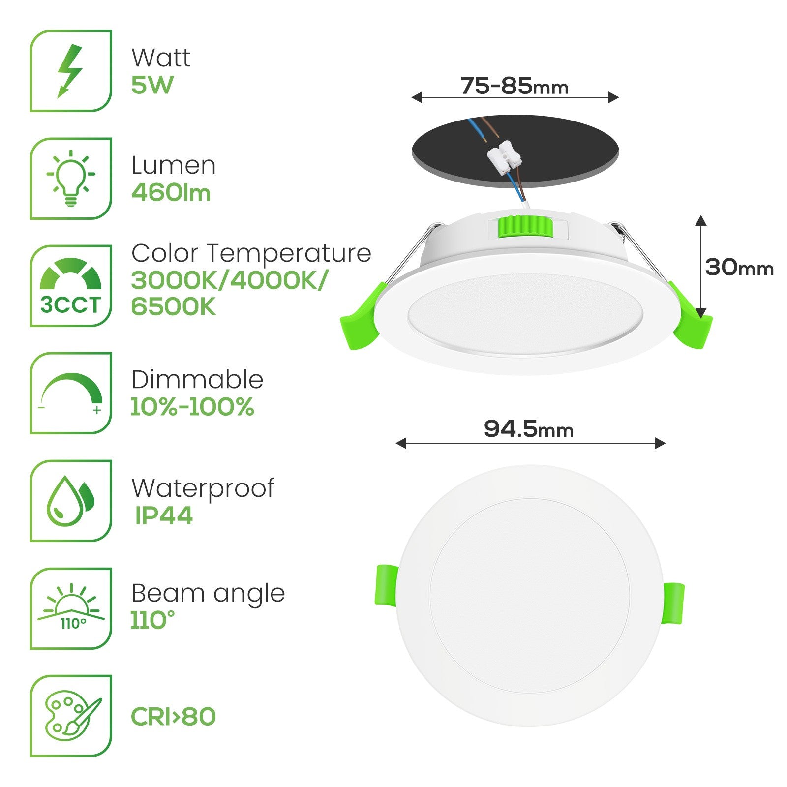 Downlight Regulable CCT Blanco 6W Corte 75-85mm 110°