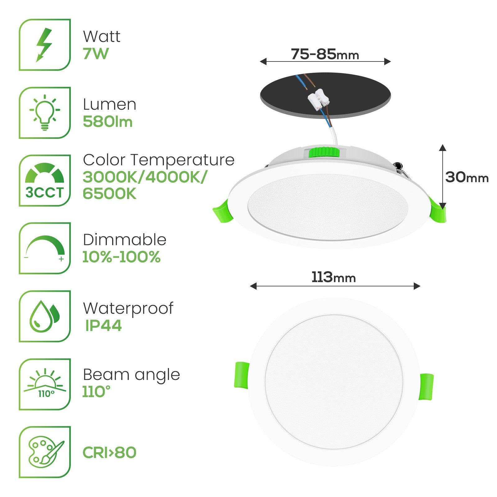 Downlight Regulable CCT Blanco 7W Corte 90-100mm 110°