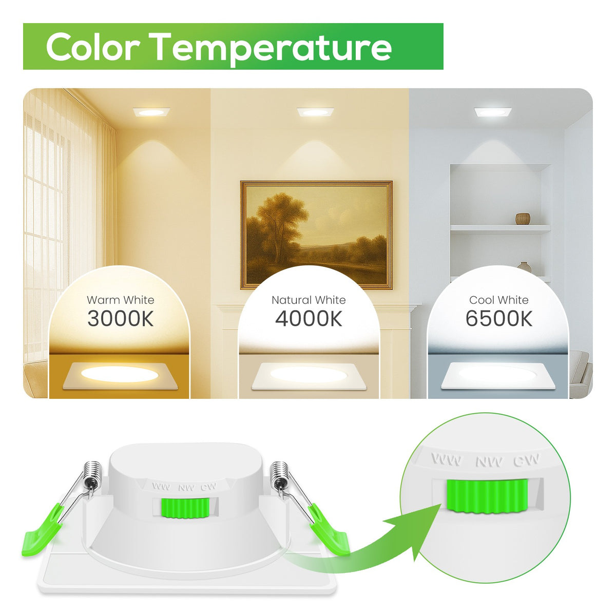 Downlight Cuadrado Regulable CCT Blanco 7W Corte Ø66-75mm 110º